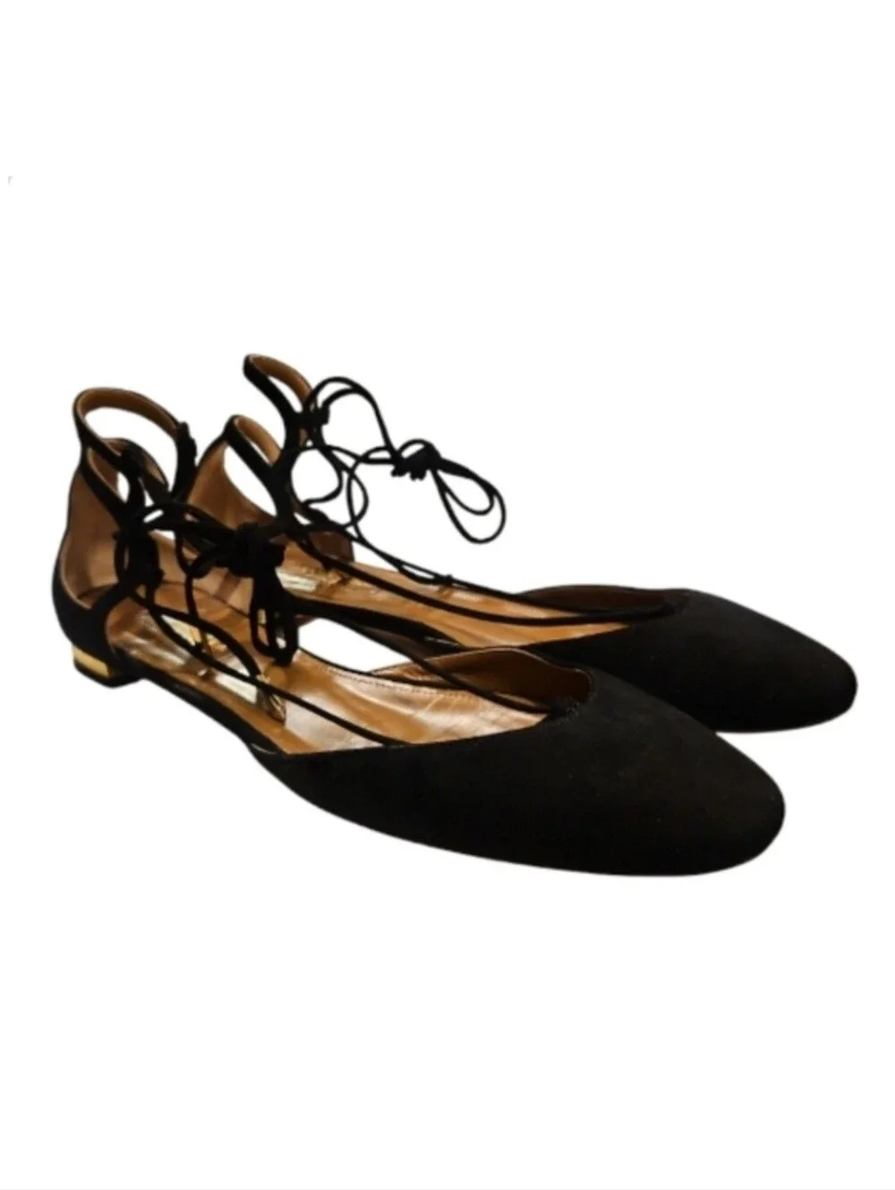AQUAZZURA | Black Suede Lace Up Flats in Size EU 37.5 / US 7.5